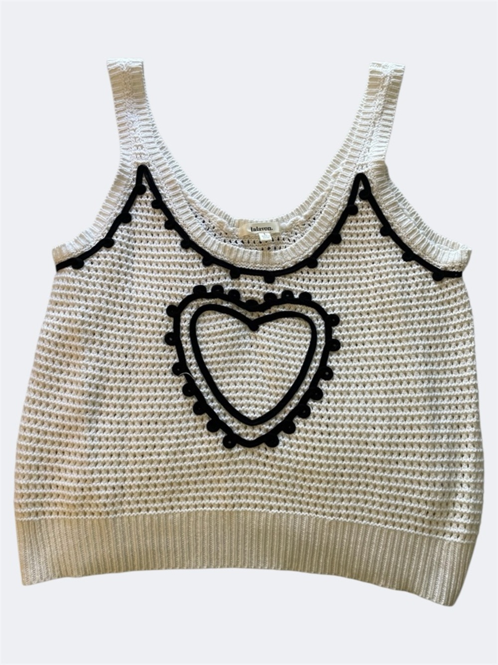 Lalavon White Knit Heart‎ Embroidered Tank Top